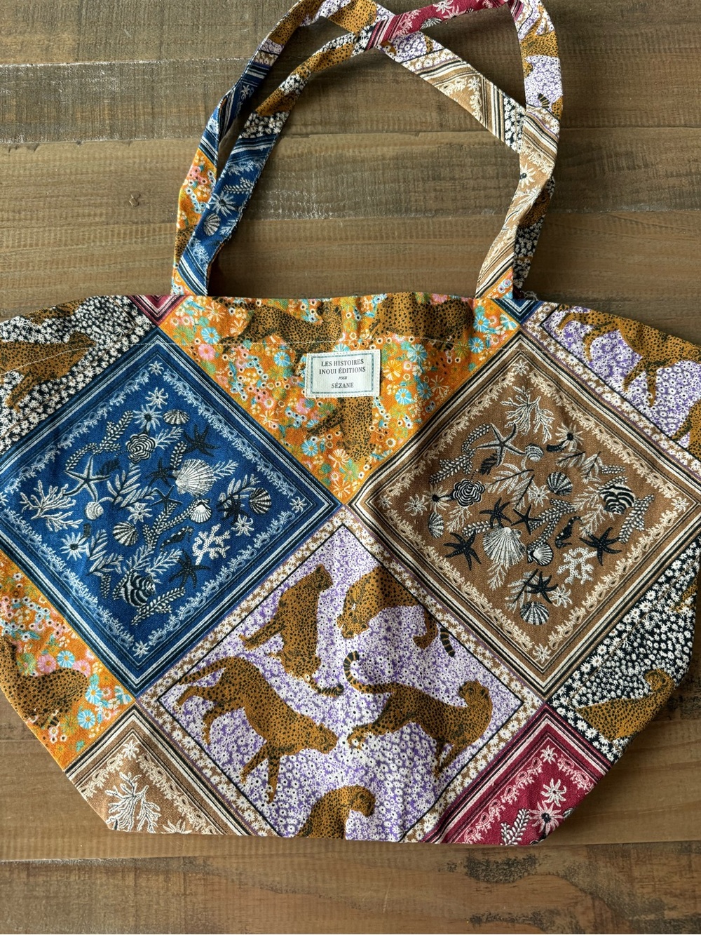 Sézane tote bag Inoui patchwork new limited edition print vibrant holiday - Picture 2 of 5